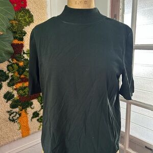 Zara Forest Green Ribbed Collar / Mock Neck Tee Shirt / Top